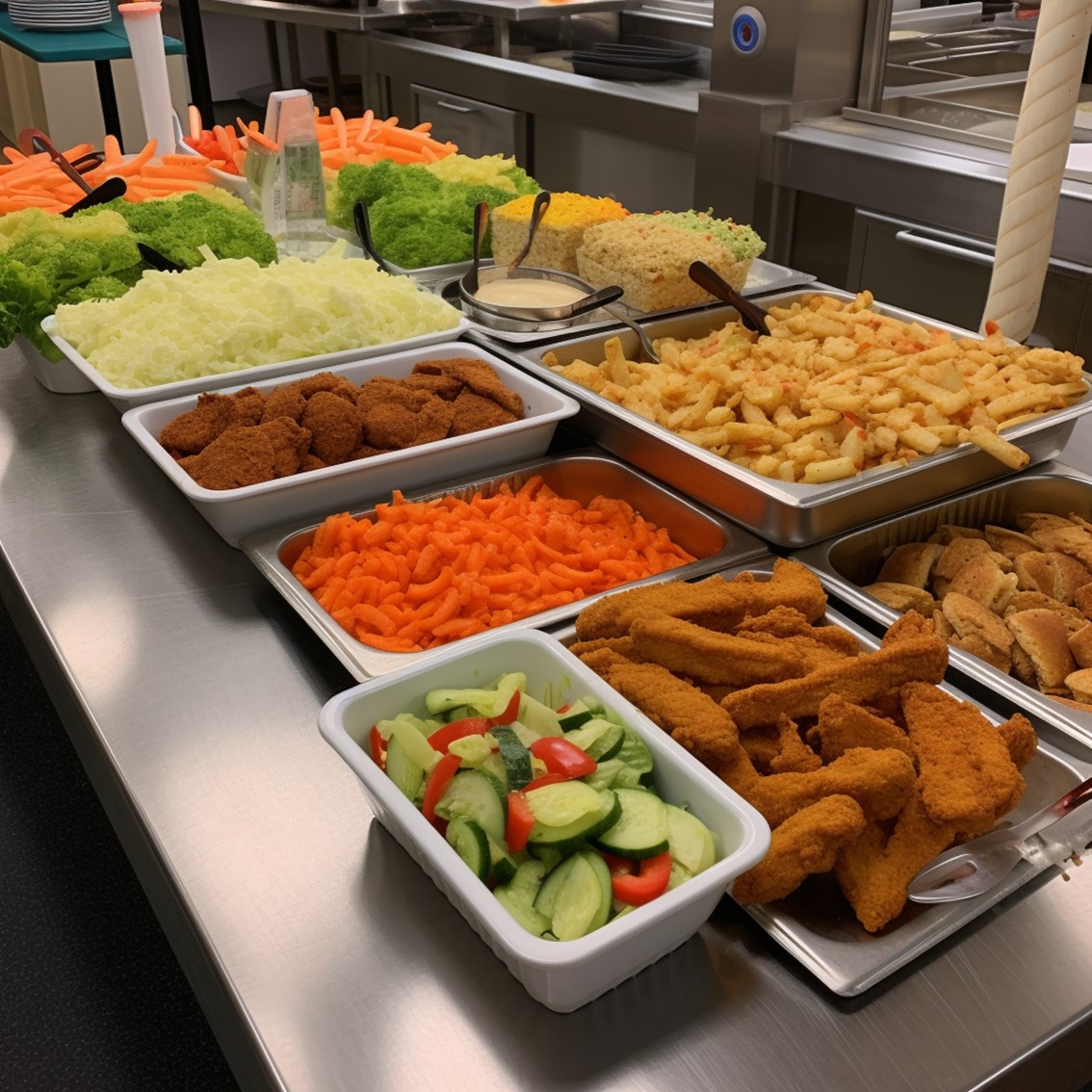 barra de ensaladas con ingredientes diversos